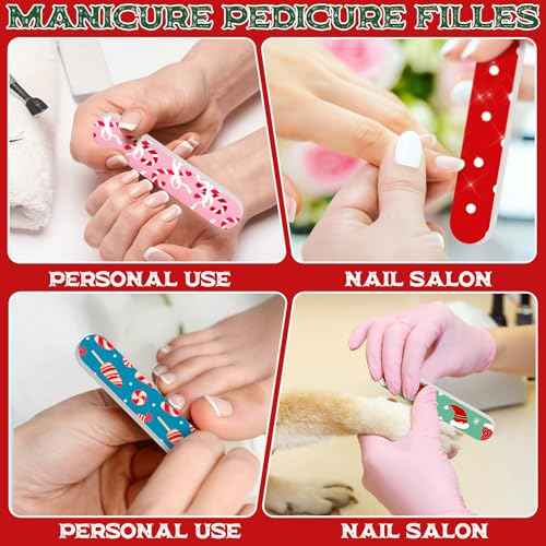 50 Pcs Christmas Mini Nail File Gifts Bulk for Women Candy Cane Double Sided Emery Boards Small Xmas Party Favors Thank You Gifts Manicure Tools for Employee Staff Coworker Appreciation