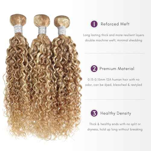 27/613 Highlighted Multi-Blonde Bundles Human Hair Water Wave, 13A Grade Ombre Blonde Human Hair Wet n Wavy Curly 3 Bundles 100% Raw Brazilian Silky Colored Hair Weaves Extension 10/12/14 Inch