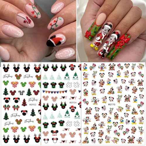 Christmas Cute Nail Art Stickers - 3D Self Adhesive Cartoon Nail Decals - Kawaii Design - 6 Sheets