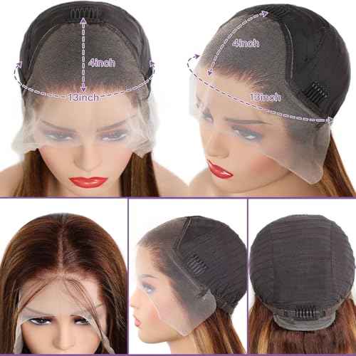 Lemoda Outlet Deal 24Inch Highlight Body Wave Human Hair Lace Front Wigs 13x4 Ombre 4/27 Lace Frontal Wig 12A 180 Density Virgin Human Hair Wigs Natural Hairline