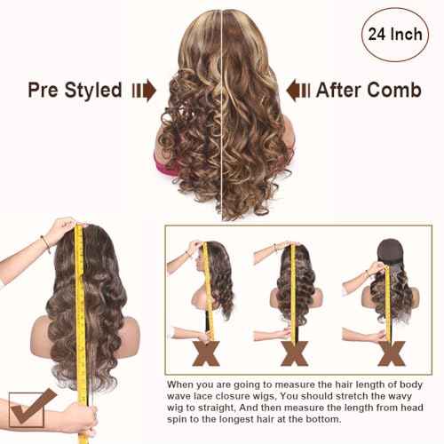 Highlight Ombre 5x5 Pre Plucked Pre Cut Lace Front Wigs Human Hair 4/27 Colored Bouncy Body Wave Lace Frontal Wig Honey Blonde Ombre Glueless 5x5 HD Lace Closure Wigs for Women 180 Density 22 Inch