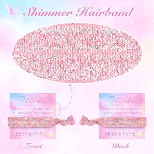 24pcs Colorful Elastic Hair Bands with Thanks Shimmer Cards Gift for Fans Women Birthday Party favors
