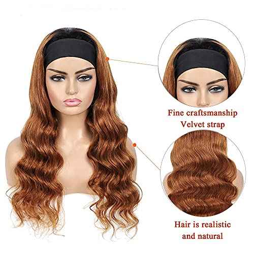 16 Inch 1B30 Dark Brown Headband Wig Human Hair 150% Density Grade 8A Unprocessed Brazilian Virgin Hairs Machine Made Ombre Body Wave Headband Wig Human Hair None Lace Front Wig