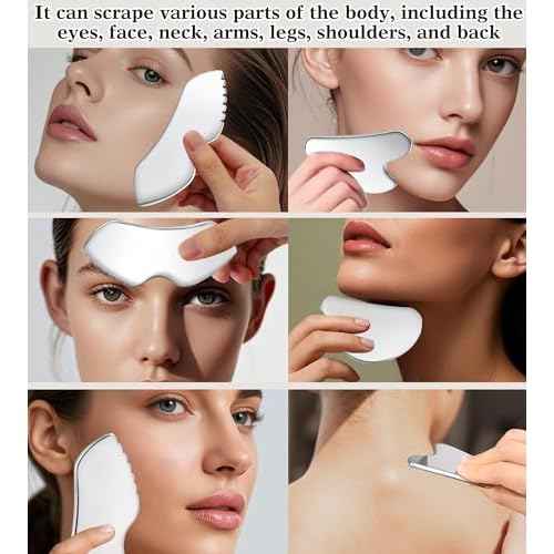 Gua Sha Facial Tools, 3 in 1 Stainless Steel Metal Guasha & Eye Cream Applicator Facial Sculpting Tool Set Eye Massager Lymphatic Drainage for Face Neck (Gift Box Set)(Boxed 2, Count, 3)