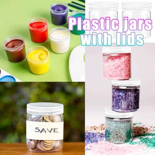 24 Pack 4oz Clear Plastic Slime Containers with Lids,Round Refillable Travel Storage Sealed Jars,Wide Mouth Container for Cosmetics,Lotions,Eye Shadow,Cream,Candy,Makeup,Craft Supplies,Beads