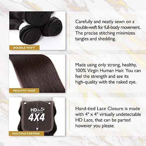 Sensationnel Empire bundles multi - straight with 4x4 closure 10a tangle shed free human hair for weaving and sew in styles (16 18 20 Inch, NATURAL/BLACK)