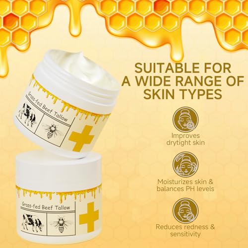 Beef Tallow for Skin, Beef Tallow, Tallow and Honey Cream, Grass Fed Beef Tallow, Whipped Beef Tallow for Face Moisturizer for All Purpose with Raw Honey Tallow Balm 150 Gram(5.3oz)