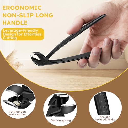 Toenail Clippers for Thick Toenails, Long Handle Nail Clippers for Seniors, Large Fingernail Clipper Angled Head with Catcher, Ergonomic Wide Jaw Opening Heavy Duty Cutter for Men Women