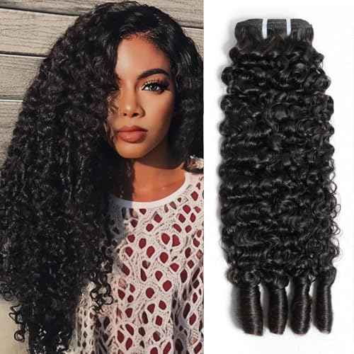 Burmese Curly Bundles Human Hair 22 Inches 100% Unprocessed Quick Weave 3c4a Water Wave with Spiral Curly End Real Human Hair Extensions Natural Black