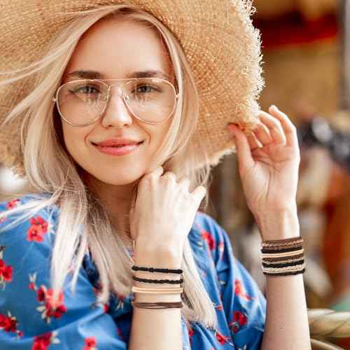 WantGor Boho Hair Ties, 20 PCS Hair Bands 4 Styles Neutral Hair Ties 2.36inch Cute Ponytail Holders Elastic Boho Hair Bracelets for Women Thick Thin Long Curly