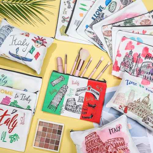 16 Pcs Italy Cosmetic Bag Souvenir Gifts Makeup Bag Travel Vacation Zipper Pouch Purse for Women Birthday Trip Gifts Party Favors