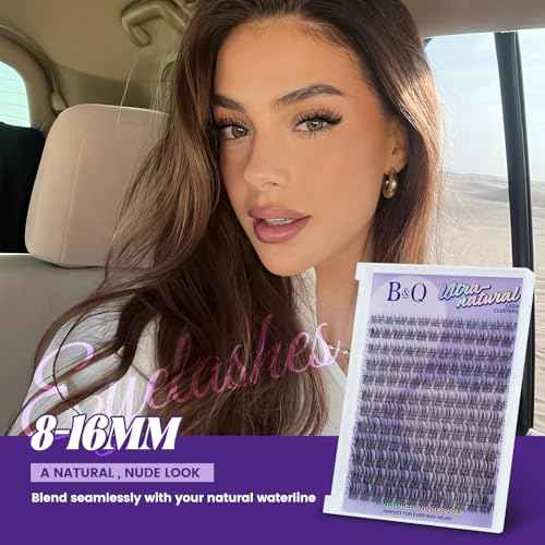B&Q Natural Lash Clusters 02 - Cluster Eyelash Extensions, Pesta?as Postizas Naturales Style Eyelashes Comfort Fit - Day-to-Night Natural Effect - Office & Date Ready For Effortless Beauty(8-16mix)