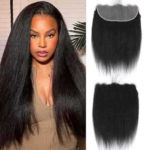 HD Lace Frontal 13x6 Transparent Lace Ear to Ear 20 Inch Kinky Straight Frontal Human Hair 100% Unprocessed Virgin Lace Closure Human Hair Pre Plucked with Baby Hair 150% Density
