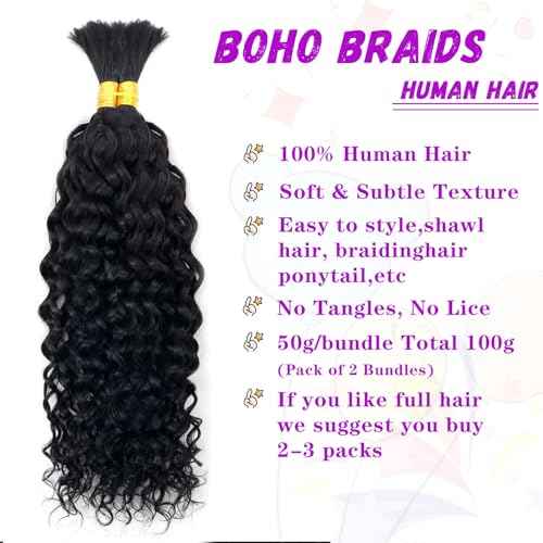 Forevermore Water Wave Bulk Human Hair No Weft boho Knotless Braids Human Hair 26 Inch Remy Human Hair For Braiding 2 Bundles Braids Per Pack 100g Micro Braiding Human Hair Wet and Wave Natural Color
