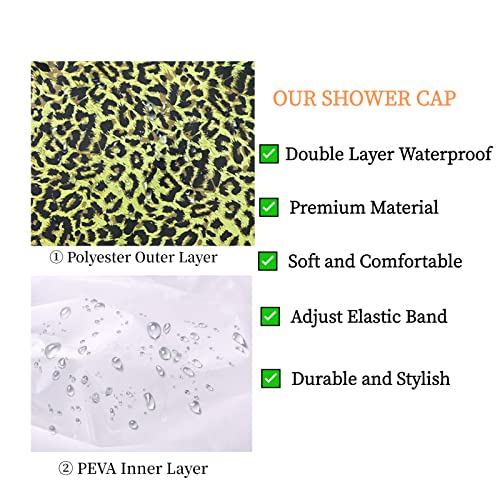 Fishent Shower Cap, Large Shower Caps for Women Reusable Double Layer Waterproof, Adjustable Extra Large Shower Cap for Long Hair and Braids（Red Leopard)