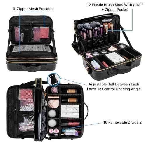 Carrywell |Not Made In China| Makeup Bag Travel Case, Train Case for Cosmetics, Portable Beauty Organizer, Cosmetic Storage Bag With Adjustable Dividers For Make Up and Brushes