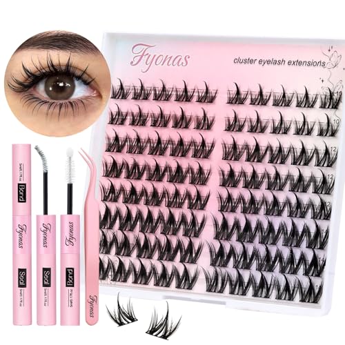 Manga Lash Clusters Kit Natural Eyelash Clusters Spiky Lash Extension Kit 80Pcs Anime Cluster Eyelash Extensions with Waterproof White Lash Glue and Tweezers DIY at Home (Cutey Kit-B)