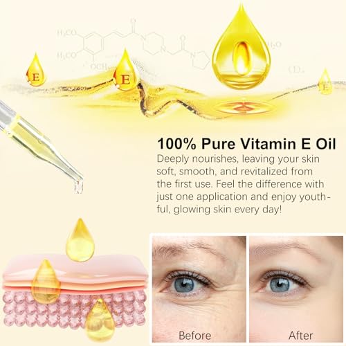 2 Pack Vitamin E Oil, 75,000 IU Organic Pure Vitamin E Oil for Tightening Plump Skin, Reduce Fine Lines & Scars, Moisturizing Skin, Face & Full Body