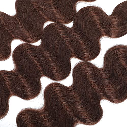 Body Wave Bundles Human Hair - 12A Brazilian Virgin Human Hair Bundle Double Weft Weave 100G Unprocessed Weave Medium Brown Body Wave (4#, 12 14 16)