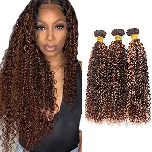 20 22 24 Inch P4/30 Brown Bundles Human Hair Kinky Curly 3 Bundles 100 Grams/Bundle 10A Grade Unprocessed Brazilian Virgin Hairs Highlight Chocolate Brown Bundles Weaves Hair Extensions For Women