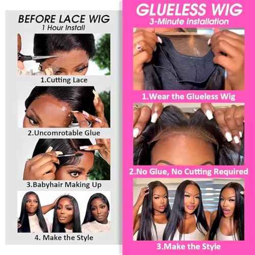 Straight Gluless Lace Wigs Human Hair Pre Bleached Invisible Knots 30 Inch 6x4 HD Lace Front Wigs Human Hair Glueless Wigs Human Hair for Women Pre Plucked 180% Density