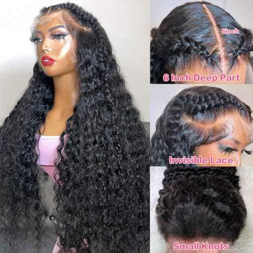 18 Inch Deep Wave 13x6 Lace Front Wigs Human Hair Pre Plucked With Baby Hair 200 Density Deep Curly Lace Frontal Wigs Human Hair Transparent HD Lace Wigs Natural Black