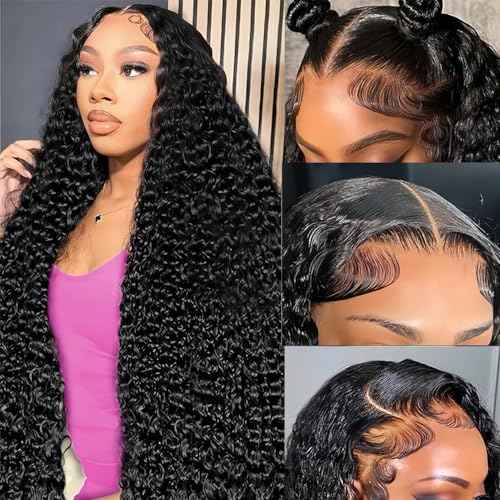 Deep Wave Lace Front Wigs Human Hair 13x6 HD Lace Front Wigs Human Hair Deep Curly Wig for Black Women Pre Plucked Natural Color 28 Inch