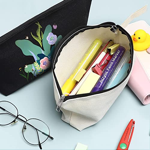 Sinzip 10 Pieces Cotton Canvas Makeup Bag with Bottom, Multi-Purpose Cosmetic Bag with Zipper Travel Toiletry Pouch, Blank DIY Craft Bag Pencil Bag (S, Black) (MN-WB07)