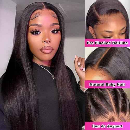 13x6 Lace Front Wigs Human Hair Pre Plucked 200% Density Straight Lace Front Wigs Human Hair For Women HD Transparent Lace Wigs Human Hair With Baby Around Natural Hairline 22 Inch