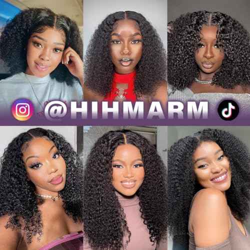 Curly Bob Wig Human Hair 13x6 HD Transparent Lace Kinky Curly Front Wigs Human Hair Pre Plucked Short Bob Wigs for Black Women Glueless Wig 180 Density Natural Black 12 Inch