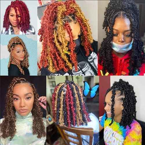 ZRQ Butterfly Locs Crochet Hair Short 6 Packs Black Crochet Bob Hair 12 Inch Messy Distressed Faux Locs Crochet Braids Pre-twisted Soft Locs Hair for Women #1B