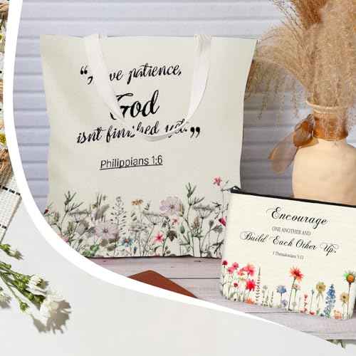Locmeo 20 Pcs Christian Gift Women Including 10 Bible Verse Tote Bags 10 Christian Makeup Bags Christmas Inspirational Religious Scripture Gifts for Church Xmas Valentine(Classic)