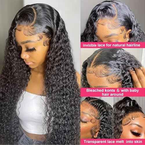 28 Inch Deep Wave Lace Front Wigs Human Hair 200% Density 13x4 HD Transparent Lace Deep Curly Human Hair Wig for Black Women Brazalian Virgin Wigs Pre Plucked