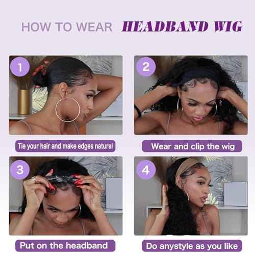 Body Wave Headband Wig Headband Wigs for Black Women Human Hair Glueless Wear and Go Glueless 100% Brazilian Virgin Human Hair Headband Wig 150% Density (16inch)