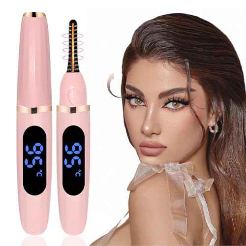 Heated Eyelash Curler, Heated Lash Curler with Led Display Electric Eye lash Curler 3 Temp Settings for Makeup Tools for Achieving A Natural Curl and Long Lasting Eyelashes, Designed for Women, Pink