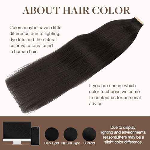 GOO GOO Tape in Hair Extensions Human Hair, 1B Natural black, 18inch 100g 40pcs, Skin Weft Seamless Invisible, Silky Straight with Thick Ends, Remy Human Hair