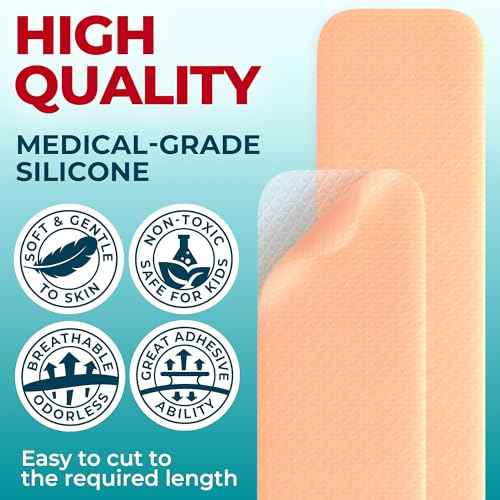 Medical Grade Silicone Scar Sheets - 6pk (5.7¡±x1.6¡±) - Visible Difference on Surgical & Keloid Marks - Reusable C-Section Scar Silicone Strips - Easy to Use Strips