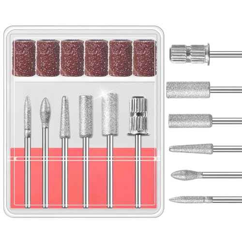 12Pcs Nail Drill bits Set,Professional Nail Art Tools Set for Acrylic Art,with 6 pcs Sanding Bands for Manicure & Pedicure Crystal Nail Files,Perfect for Nail Salons & Beauty