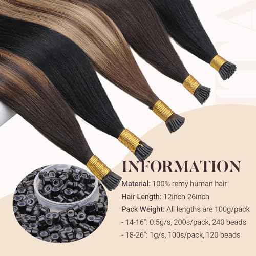 MAXITA I Tip Hair Extensions Human Hair,Jet Black 100g/50s 18 Inch, Comfortable Wear, 100% Remy Human Hair, Real Human Itip Keratin Hair Extensions