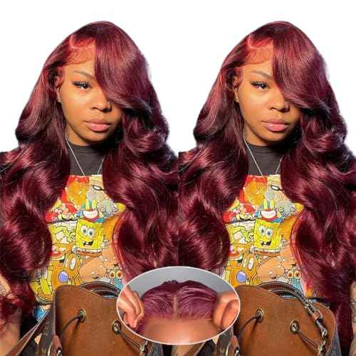 Wear and Go Glueless Wigs Human Hair Pre Plucked Pre Cut for Beginners 99j Burgundy Lace Front Wigs Human Hair Upgraded No Glue 5x5 HD Body Wave Lace Closure Wigs Human Hair for Women 30 Inch