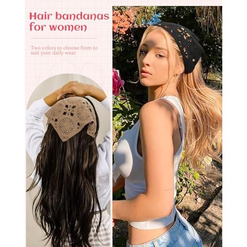 HAIMEIKANG Floral Crochet Hair Bandanas Headscarf 2 PCS Women Hair Scarf Daisy Headband Vintage Head Kerchief for Girls