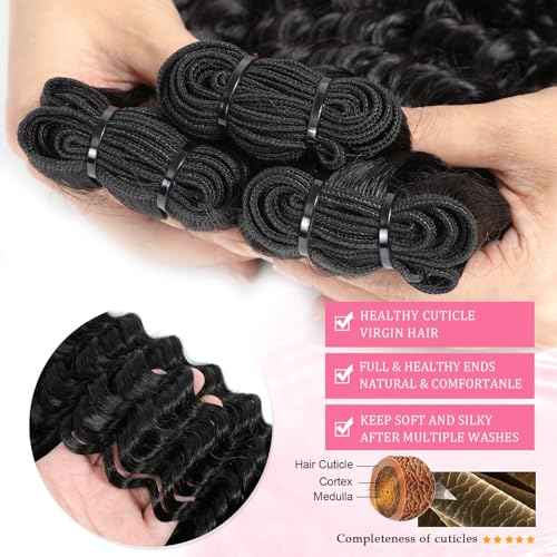 12A Deep Wave Bundles Human Hair 20 22 24 Inches, 100% Unprocessed Indian Human Hair Bundles Wet and Wavy Raw Virgin Hair Curly Weave 3 Bundles Deal (Natural Color, 20 22 24 Inches)