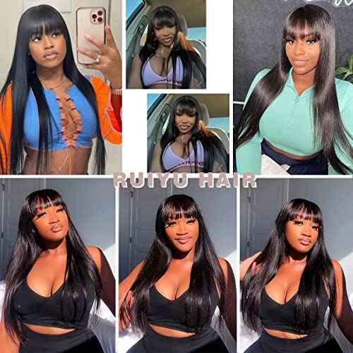 Ruiyu Straight Human Hair Wigs with Bangs 180% Density 2x4 Lace Front Wigs with Bangs Closure Wear and Go Glueless Wigs 100% Brazilian Virgin Human Hair Wigs for Women 18 Inch