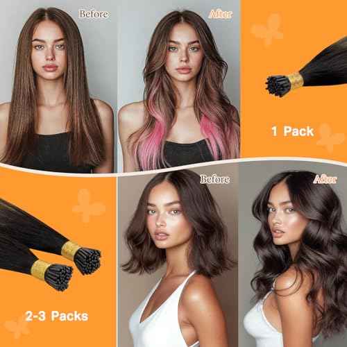 DOORES I Tip Hair Extensions, Balayage Chocolate Brown to Caramel Blonde 50g/50s 24 Inch, Itip Extensions Human Hair For Women Human Hair Cold Fusion Hair Extensions Straight Itip Extensions