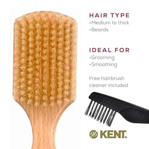 Kent OG4 Rectangular Beachwood Gentlemen's Hair Brush and Facial for Beard Care - Exfoliating Natural Boar Bristle Brush for Mens Grooming, Hair Care, and Beard Straightener for Men's