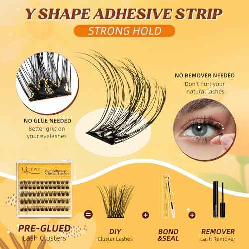 QUEWEL Self Adhesive Lash Clusters Kit, Pre Glued Eyelashes Clusters, 10-16MM Strong Hold Self Adhesive Eyelashes,D Curl Press On Lashes No Glue Needed DIY Lash Extensions Kit at Home(MJ02)