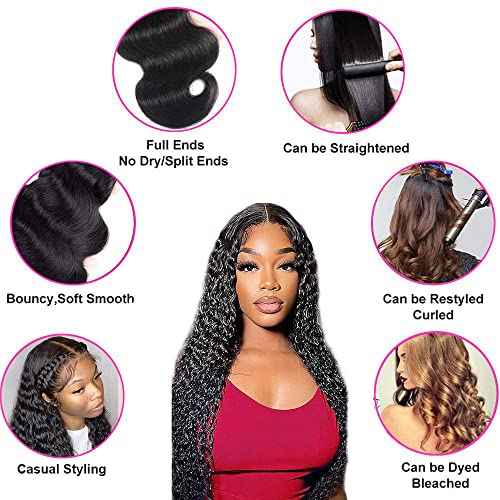 U Part Wigs Human Hair for Black Women Deep Wave Human Hair Brazilian Hair Full Head Clip in Half Wig V Part Glueless Wigs Human Hair Pre Plucked U Shape Wigs (Natural Black, 22 inch)