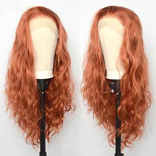 Luwigs 360 Copper Red Natural Wavy Lace Front Wigs Synthetic Loose Body Wave Ginger Heat Fiber Hair for Women Replacement Wigs Half Hand Tied Cosplay Daily Wear 22inch (22 Inch, 13x3,Coppre Red,Wavy)