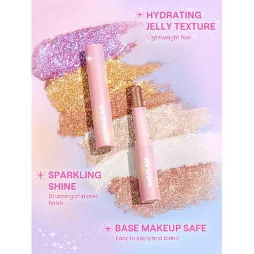 SHEGLAM Crystal Jelly Glaze Stick Eye Shadow Stick Eyeliner Brightener Pencil Crayon with Brush Easy to Blend Long Lasting Shimmer Eyeshadow-Rosy Gem