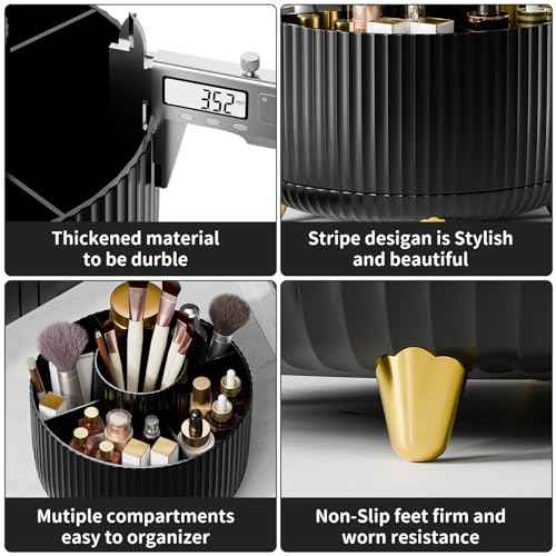 360¡Æ Rotate Makeup Brush Holder Organizer, Makeup Organizers Countertop, Makeup organization and Skincare Storage with Gift Box Packing for Vanity, Desktop, Bathroom (Black)